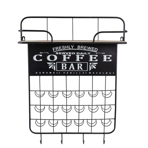 22.8X5.5X28.7" Black Floating Coffee Bar Shelf With Coffee Pod Holder, Hooks And Storage Shelf