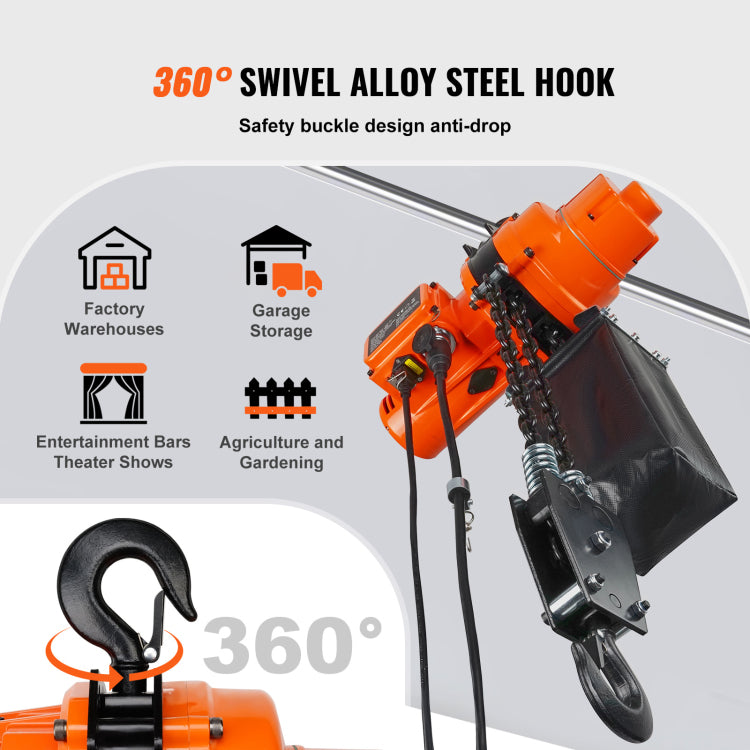 Electric Chain Hoist Single Phase Crane Hoist 2200 Lbs Load 20 Ft Lifting