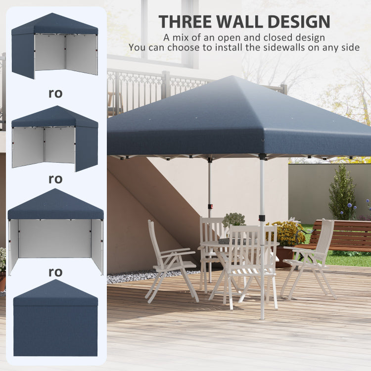 Outsunny 10' X 10' Pop Up Canopy Tent With 3 Sidewalls, Leg Weight Bags And Carry Bag, Height Adjustable, Instant Party Tent Event Shelter Gazebo For Garden, Patio, Navy Blue