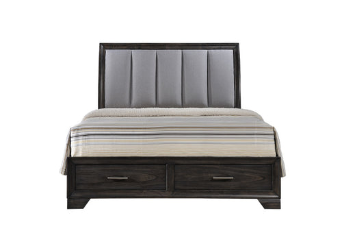 1Pc Queen Storage Platform Bed Upholstered Ultra Plush Headboard Two Footboard Storage Drawers Solid Wood