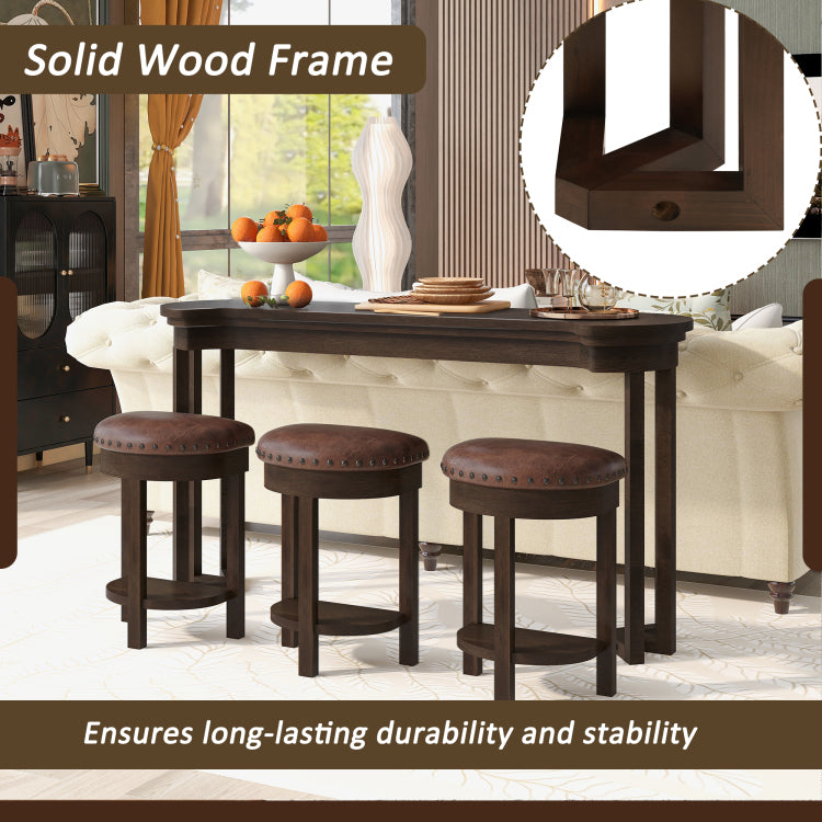 4 Piece Bar Table Set With3 Pu Upholstered Bar Stools, Breakfast Table With 3 Padded Stools Solid Wood Counter Height Dining Table Set For Living Room, Dining Room. Espresso