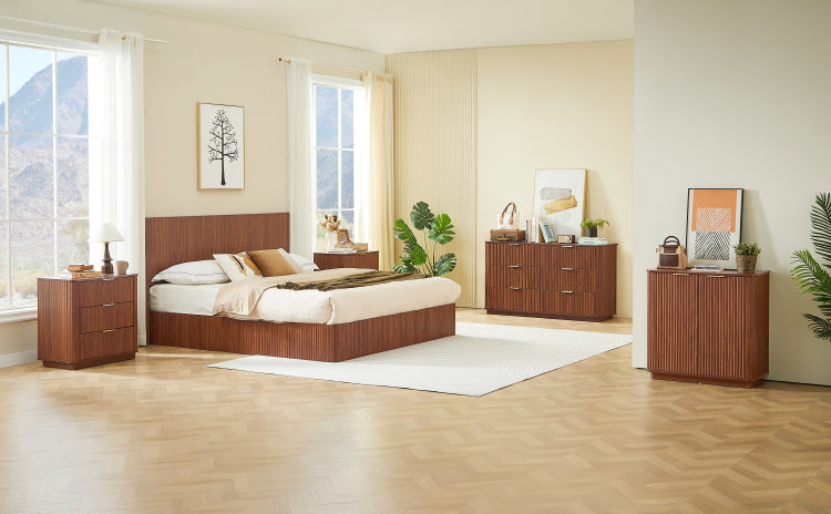 King Size Lift Up Storage Bed Frame, Wooden Corrugated Curved Lines, Hydraulic Storage No Box Spring Needed, Walnut
