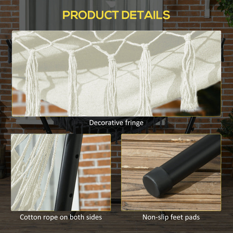 Outsunny Patio Hammock Chair With Stand, Outdoor Hammock Swing Hanging Lounge Chair With Side Pocket And Headrest, Cream White