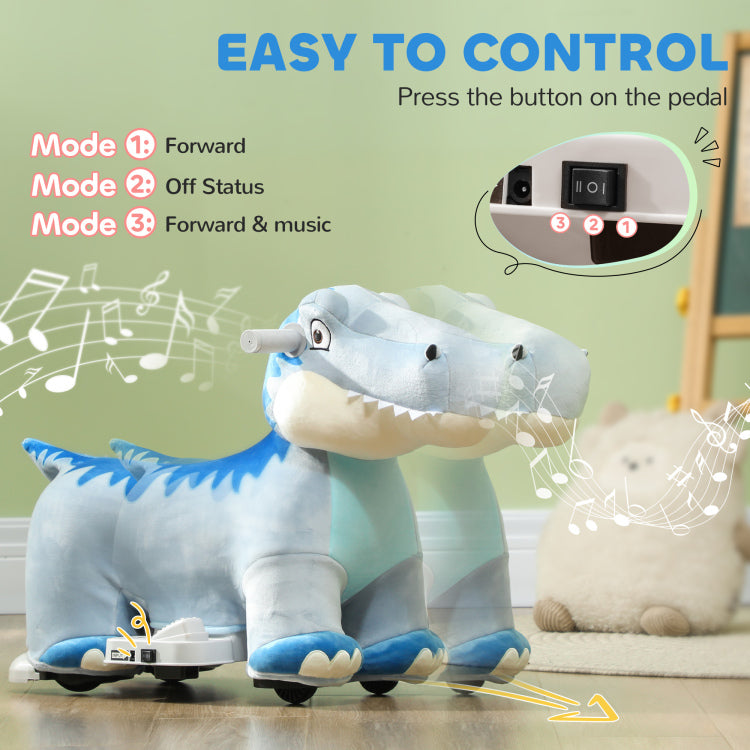 Qaba 6V Kids Electric Ride On Animal, Battery Powered Tyrannosaurus Ride On Toy, With Music Forward, Pu Wheels, Foot Pedal, For Girls Boys Aged 18 36 Months, Blue