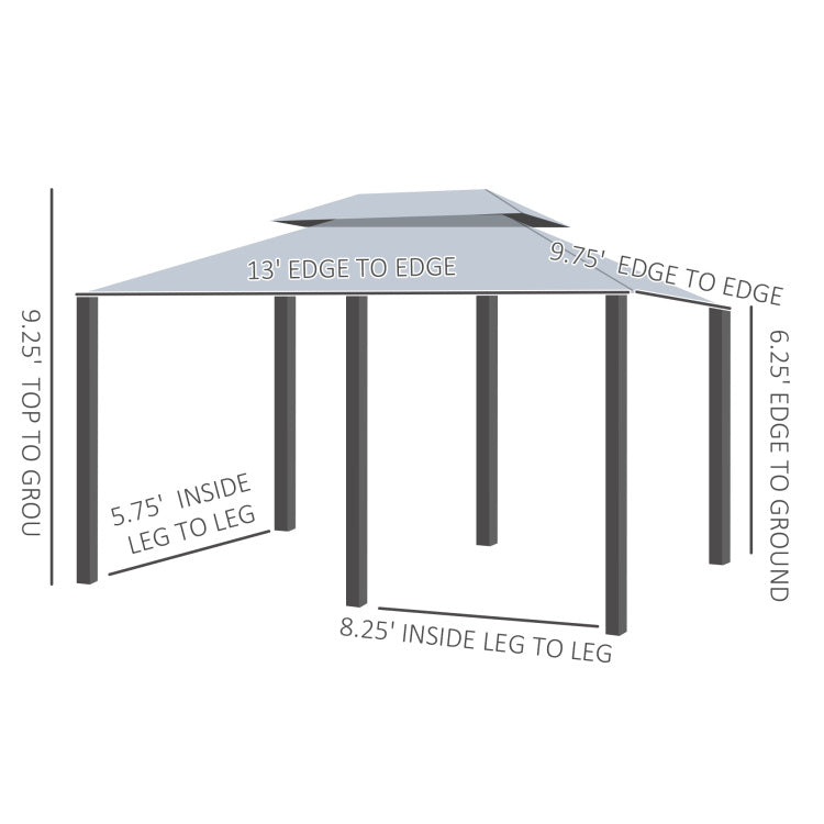 Outsunny 10' X 13' Patio Gazebo, Outdoor Gazebo Canopy Shelter With Curtains, Vented Roof, Steel Frame For Garden, Lawn, Backyard And Deck, Sage Gray