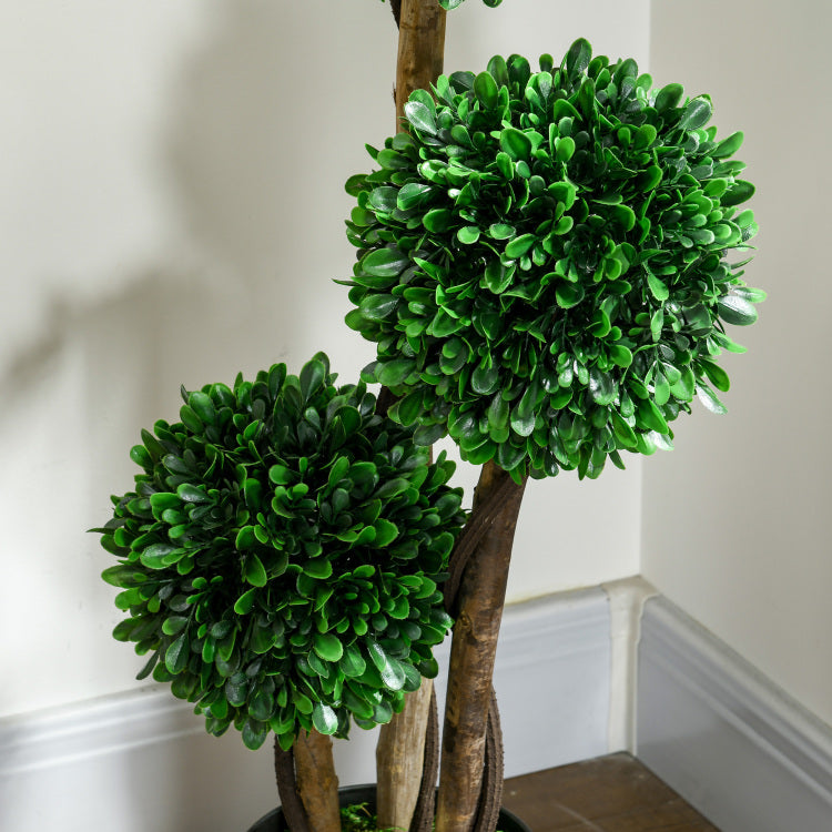 Homcom 3Ft 35.5" Artificial 3 Ball Boxwood Topiary Tree With Pot, Indoor Outdoor Fake Plant For Home Office, Living Room Decor