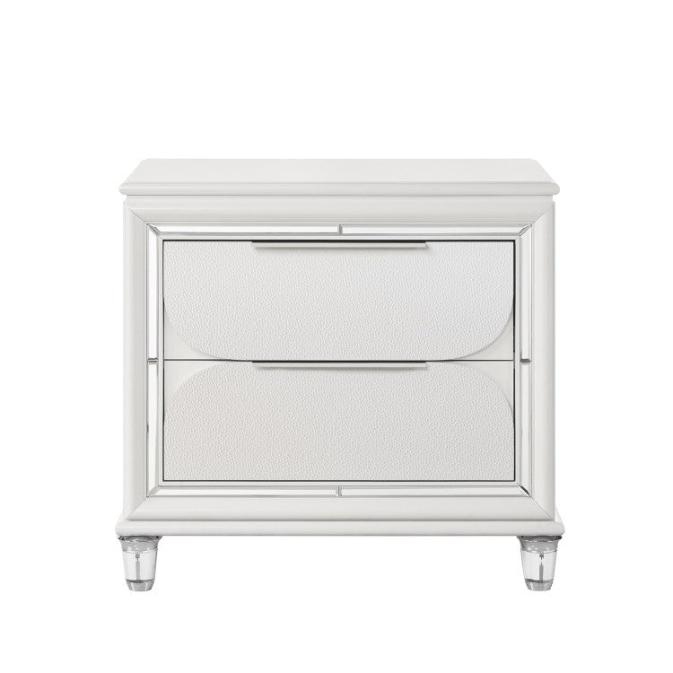 Glamorous Pearl White Finish Nightstand With Drawers Storage Durable Acrylic Legs Wooden Modern Bedroom Furniture 1Pc