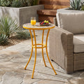 Outdoor Side Table With Tile Mosaic Table Top And Metal Legs, Yellow