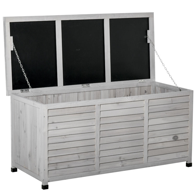 Outsunny 75 Gallon Wooden Deck Box, Outdoor Storage Container With Aerating Gap & Weather Fighting Finish, Grey