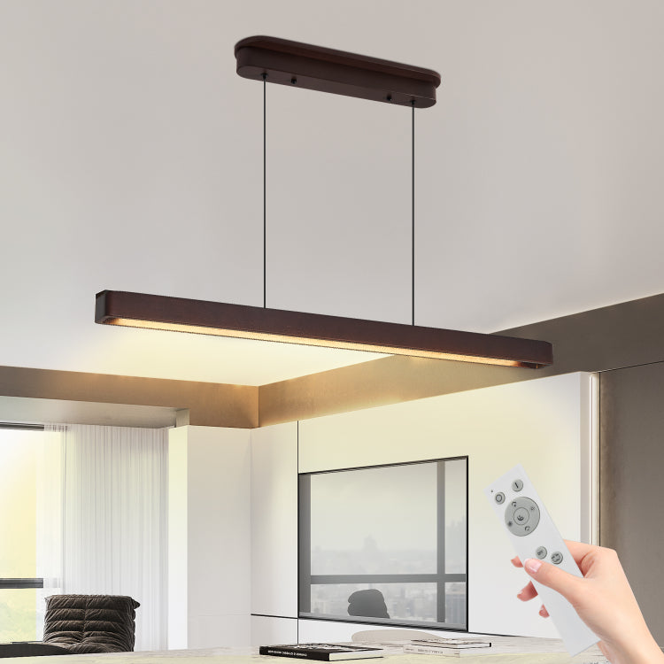 39 Inch Walnut Wood Modern Led Pendant Light, Adjustable Hanging Light For Dining Room, Kitchen, Living Room Sleek Walnut Color Finish