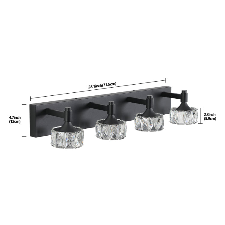 Modern 4 Light Matte Black Led Vanity Light Fixture With Crystal Glass Shades, Bathroom Wall Sconce For Elegant And Contemporary Home Decor
