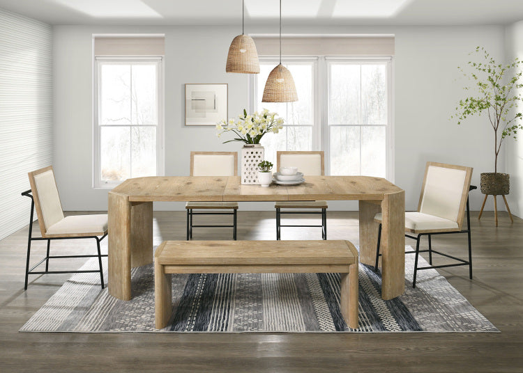 Modern Contemporary Style Upholstery Bench Round Corners Dining Room Oak Finish