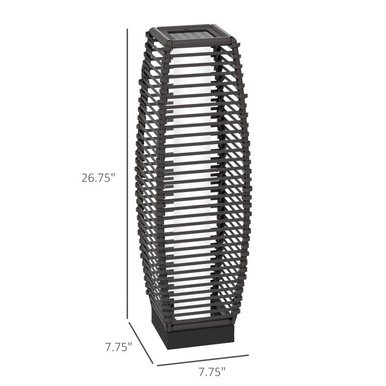 Outsunny Solar Floor Lamp, Outdoor Rattan Garden Lantern Pathway Light & Decorative Driveway Lighting With Auto On Off Led Lights For Porch, Yard, Lawn, Courtyard, Deck, Gray