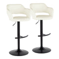 Contemporary Adjustable Barstool With Swivel In Black Metal And Cream Faux Leather With Rounded T Footrest Set Of 2