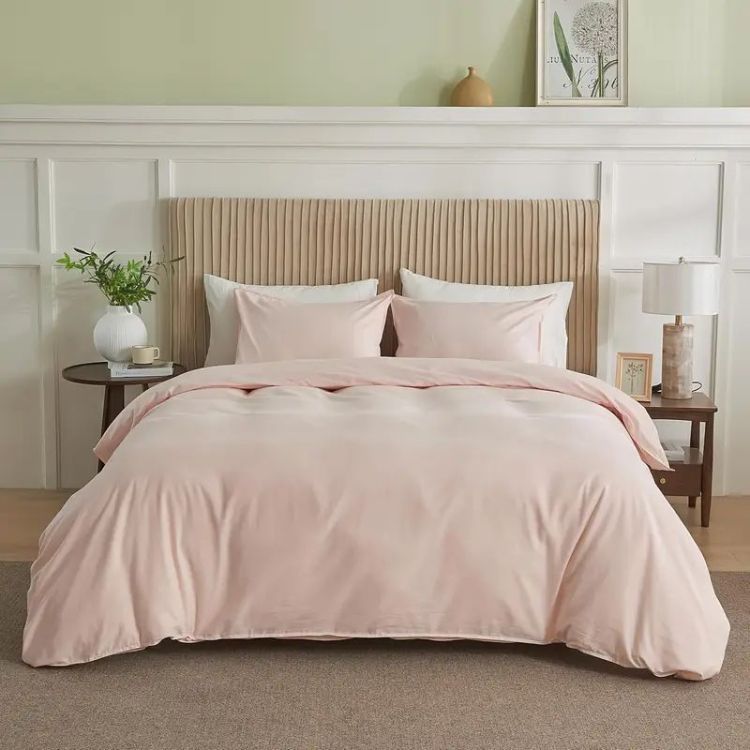 Serta Simply Clean Pleated Duvet Cover Pink Queen