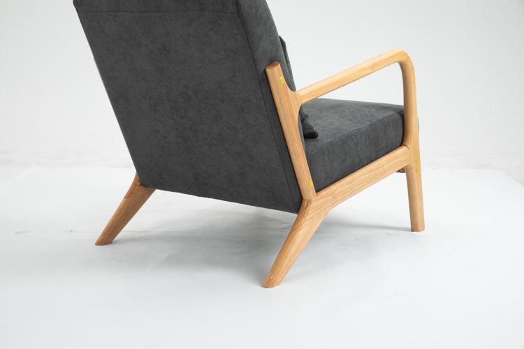 Mid Century Modern Accent Chair With Wood Frame, Upholstered Living Room Chairs With Waist Cushion, Reading Armchair For Bedroom Sunroom