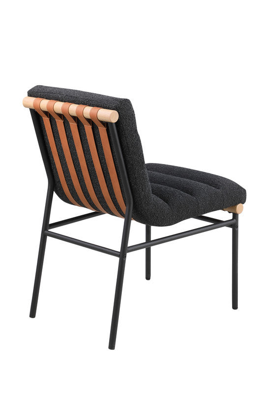 Liana Black Boucle Fabric Set Of 2 Dining Chair With Black Iron Legs