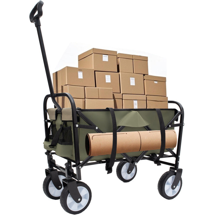 Minimeetall Strap Collapsible Foldable Wagon Cart With Strapping System, Beach Wagon, Utility Cart, Utility Wagon Grocery Cart For Camping Shopping Sports Gardeing Fishing Supports 225Lbs, Army