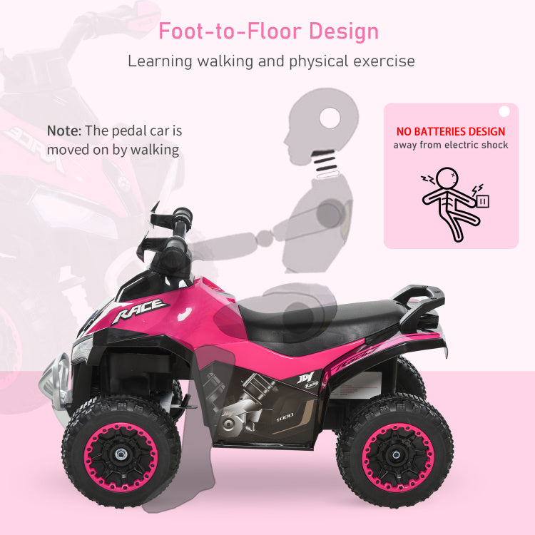 Aosom No Power Kids Ride On Push Car, Ride Racer, Foot To Floor Sliding Car, Walking Atv Toy With Music, Lights, For 1.5 3 Years Old, Pink