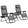 Outsunny Zero Gravity Chair Set With Side Table, Folding Reclining Chair With Cupholders & Pillows, Adjustable Lounge Chair For Pool, Backyard, Lawn, Beach, Gray