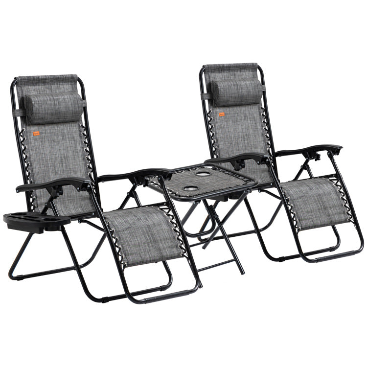 Outsunny Zero Gravity Chair Set With Side Table, Folding Reclining Chair With Cupholders & Pillows, Adjustable Lounge Chair For Pool, Backyard, Lawn, Beach, Gray