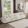 Modern Upholstered 4 Seater Fabric Sofa With Comfortable Back Cushions, Seat Cushions And Pillows, Light Beige Corduroy Sofa