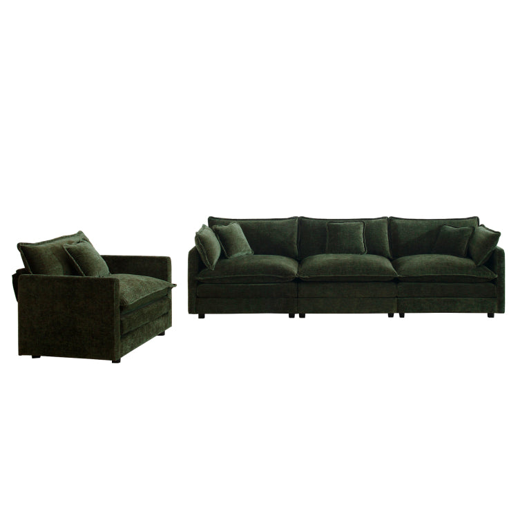 2 Piece Upholstered Sofa, Living Room Sectional Sofa Set Modern Sofa Couches Set , Deep Seat Sofa For Living Room Apartment, 1 3 Seat Green Chenille