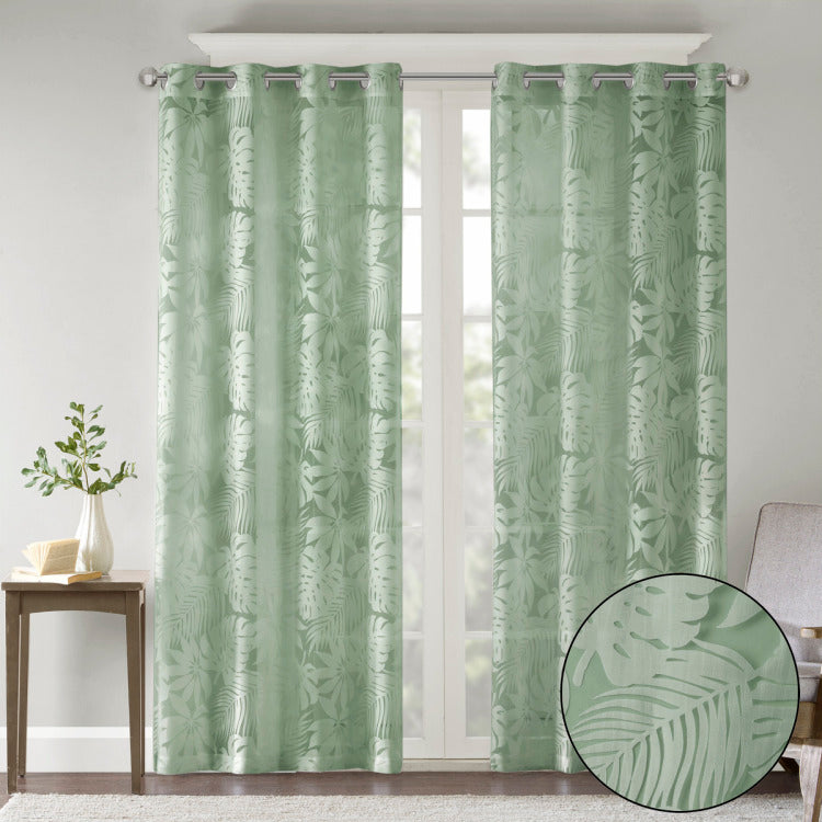 Palm Leaf Burnout Window Sheer Sage Green 50X84"