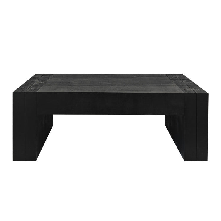 Modern Black Solid Wood Coffee Table, 49In Rectangular Coffee Table For Living Room, Farmhouse & Contemporary Decor