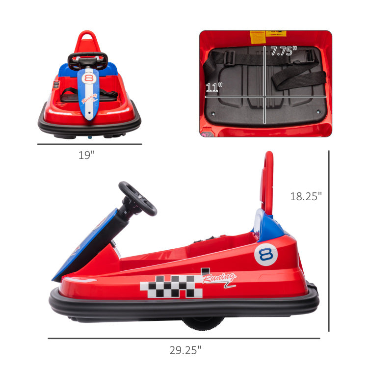 Aosom Toddler Bumper Car, 360 Rotation 6V Kids Electric Ride On Bumper Car With Eva Bumper Edges, Twins Motor, Songs, Horn, Led Lights, Safety Belt For 18 48 Months, Red