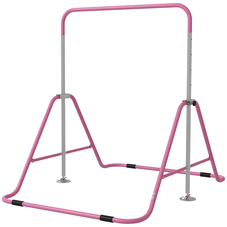 Qaba Folding Gymnastics Bar For Kids With Shock Absorption, Adjustable Gymnastics Horizontal Bar, Gymnastics Kip Bar For Home Use, Pink