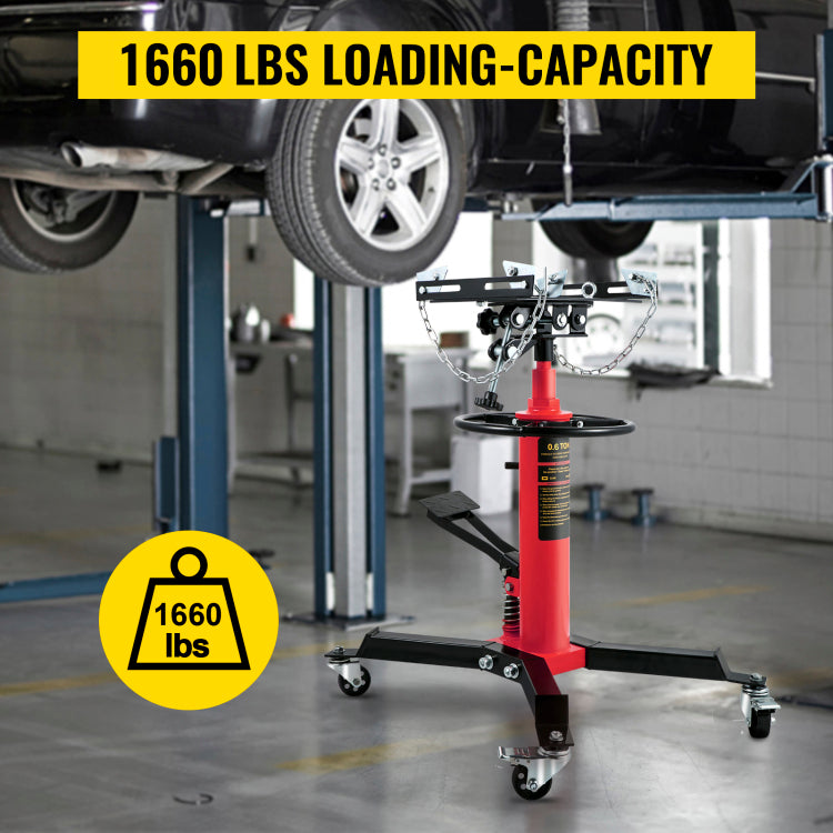 Transmission Jack,3 5 Ton 1322 Lbs Capacity Hydraulic Telescopic Transmission Jack, 2 Stage Floor Jack Stand With Foot Pedal, 360 Swivel Wheel, Garage Shop Lift Hoist, Red