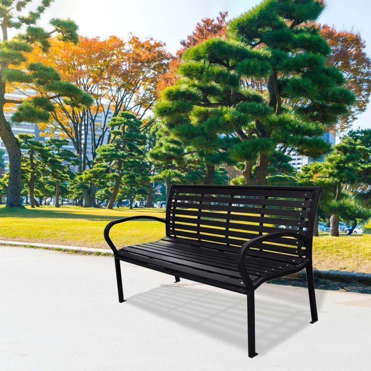 45.7In. Patio Bench Black Steel And Wpc
