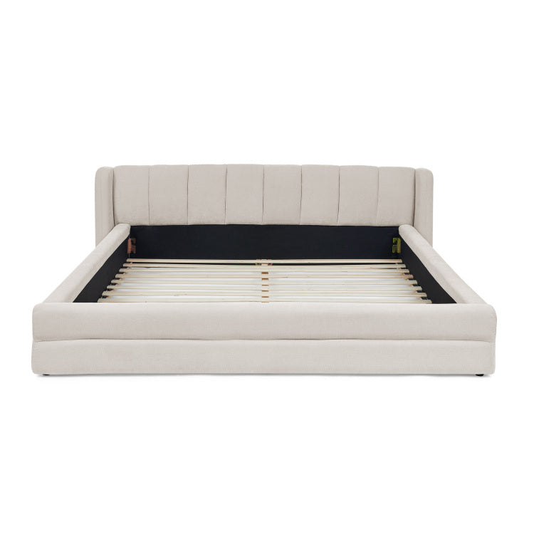 Queen Size Upholstered Bed Frame With Thick Fabric, Chenille Fabric Grounded Queen Size Platform Bed With Headboard And Solid Frame Beige 87''*67''*23.5''