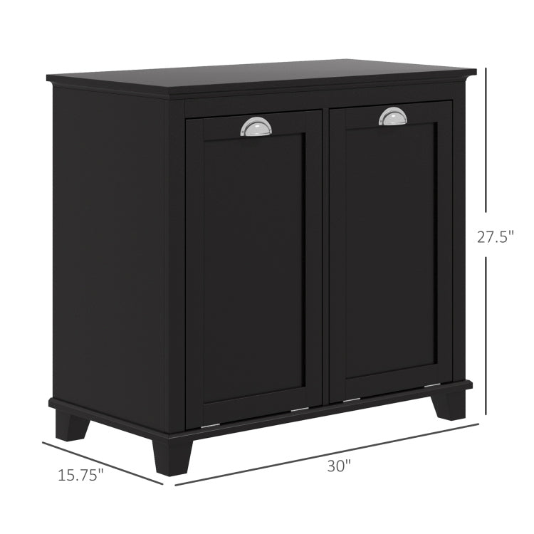 Homcom Dual Tilt Out Laundry Hamper Cabinet, Bathroom Storage Cabinet With 2 Compartment Hamper, Modern Floor Cabinet For Washroom, Black