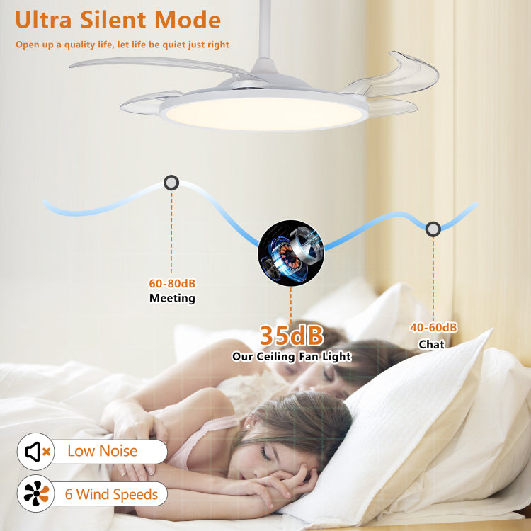 Retractable S With Lights,42 Inch With Light And Remote Control,Flush Mount,Dc Reversible,3Cct,Low Noise,White For Bedroom,Living Room,Kitchen,Indoor