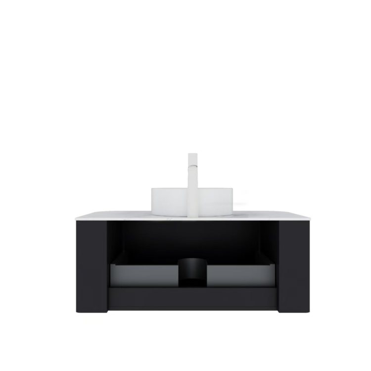 Dina 36" Bathroom Vanity With Sink, Modern Wall Mounted Floating Curved Edges Striped Bathroom Storage Cabinet With A Drawer, White Round Ceramic Basin Without Faucet, Pre Assembled, Black Color