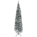 Homcom 9' Tall Unlit Snow Flocked Slim Artificial Christmas Tree With Realistic Branches And 1014 Tips