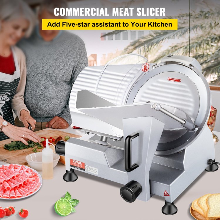 240W Commercial Meat Slicer, Electric Deli Food Slicer, 10" Carbon Steel Blade Electric Food Slicer, 350 400Rpm Meat Slicer, 0 0.47 Inch Thickness Adjustable For Commercial And Home Use