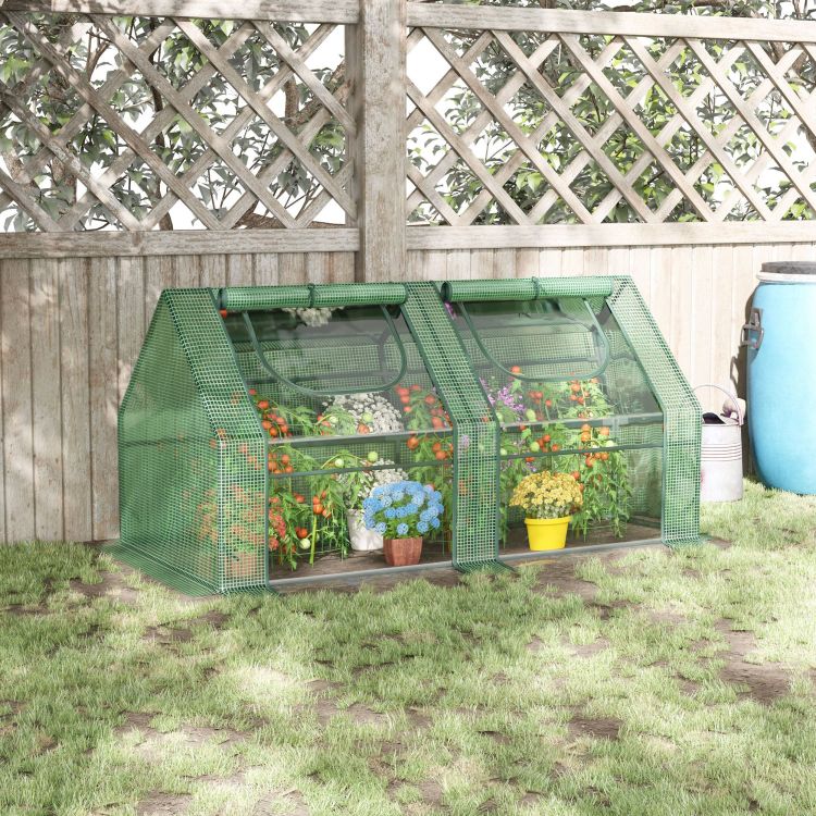 Outsunny 6' X 3' X 3' Portable Greenhouse, Garden Green House With 2 Pe Plastic Covers, Steel Frame And 2 Roll Up Windows, Green