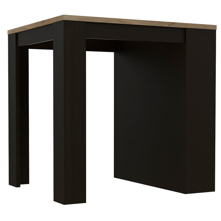 Kitchen Island Table, Two Legs, Three Side Shelves, Black Pine