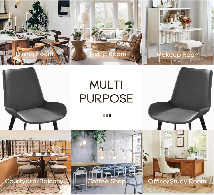 Modern Dining Chair Living Room Black Metal Leg Dining Chair Grey 2Pcs Ctn