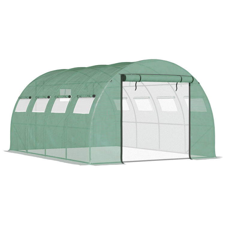 Outsunny 13' X 10' X 6.5' Walk In Tunnel Greenhouse With 2 Zippered Mesh Doors & 10 Mesh Windows, Upgraded Gardening Plant Hot House With Galvanized Steel Hoops, Green