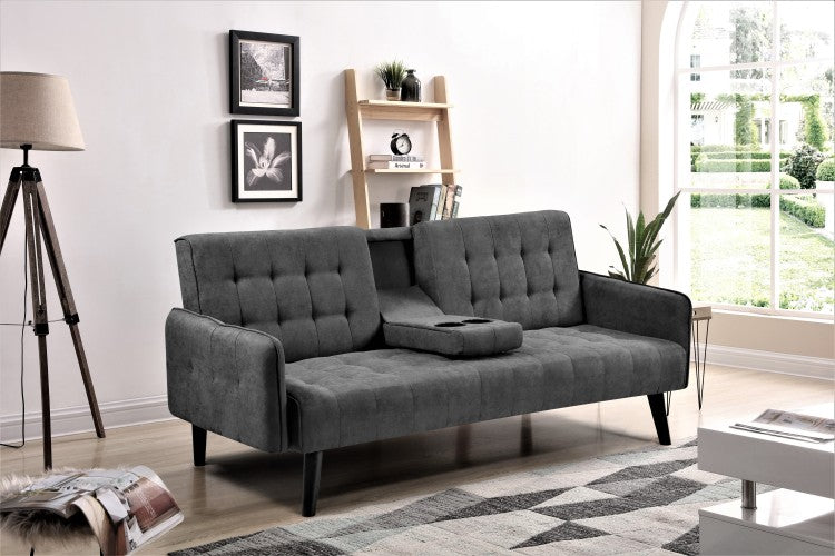 72" Sleeper Sofa Bed Convertible Folding Backrest To Full Bed With Cup Holder & Drop Down Table Space Saving Linen Sofa For Small Spaces Easy Assembly, Dark Grey