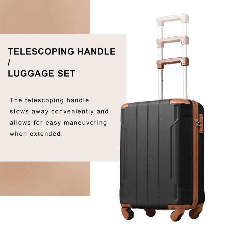 Hardshell Luggage, Lightweight Durable Abs Suitcase With Double Spinner Wheels, Tsa Lock, 20 Inch Travel Carry On Luggage Black Brown