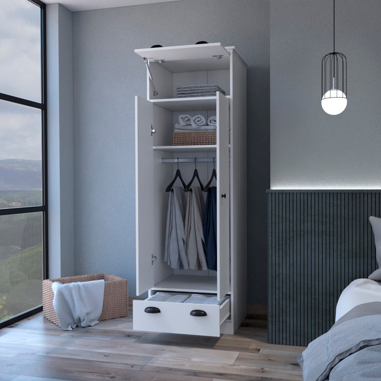 Linch Armoire With Hinged Drawer, Double Door Cabinet And 1 Drawer