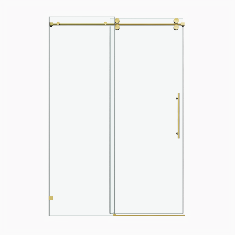 60*76"Fixed & Sliding Shower Door, Round Tube Hardware, Clear Glass Shower Door, 3 8 10Mm Sgcc Tempered Glass, Stainless Steel