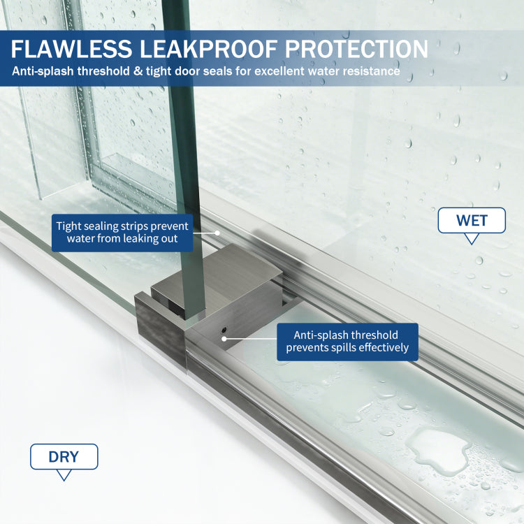56" 60" W X 76" H Frameless Soft Closing Single Sliding Shower Door, 1 4" 6Mm Tempered Glass With Explosion Proof Film Via Express Delivery, Brushed Nickel Cm 24D01 60Bnx