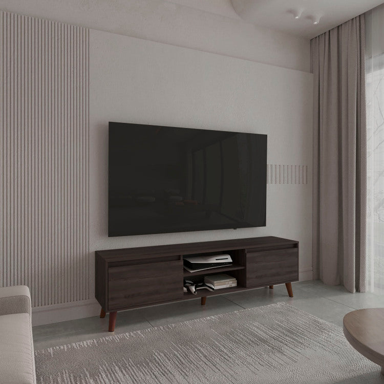 Polaris Tv Stand With Open Shelves, Two Storage Shelves For Media Storage And Entertainment Console, Perfect For Living Room Or Bedroom