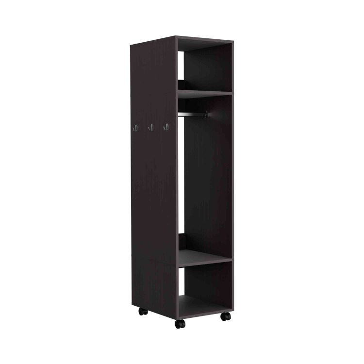 Cluster 63" Tall Wardrove With Mirror, Three Shelves, Casters And Hanging Rod, Armoire, Bedroom Clothes Storage, Cabinet Organizer Black